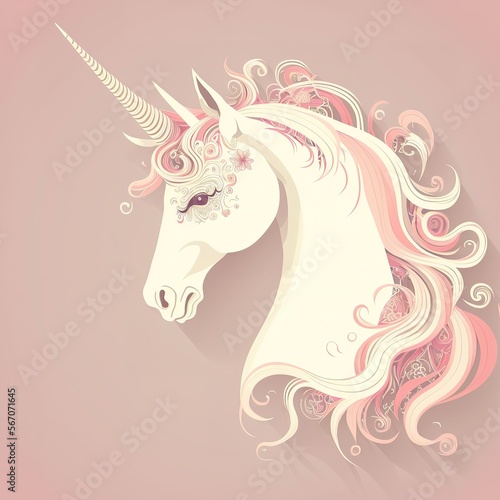 A cute pink unicorn with colorful flower background, it is an adorable fictional creature generative ai