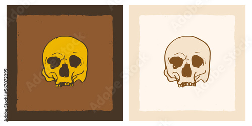 Human skull without jawbone retro art