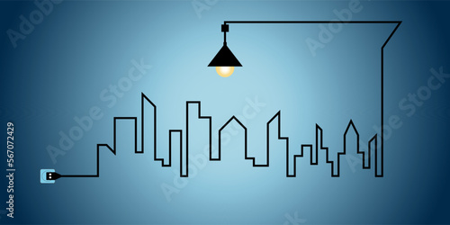 Electricity connection electrical services vector image. Horizontal Skyline with electricity connection.