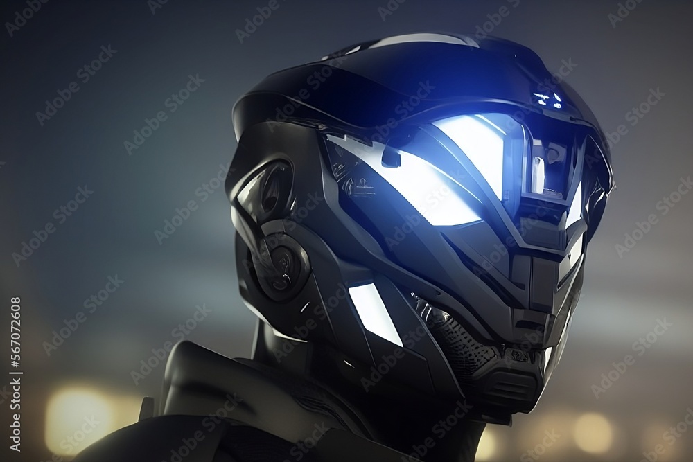 Fototapeta premium Futuristic soldier helmet, Sci-fi soldier wallpaper 