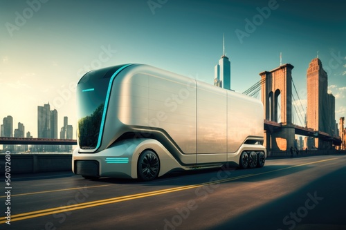 Future of autonomus cargo transportation, AV cargo truck, AV, Generative AI
 photo