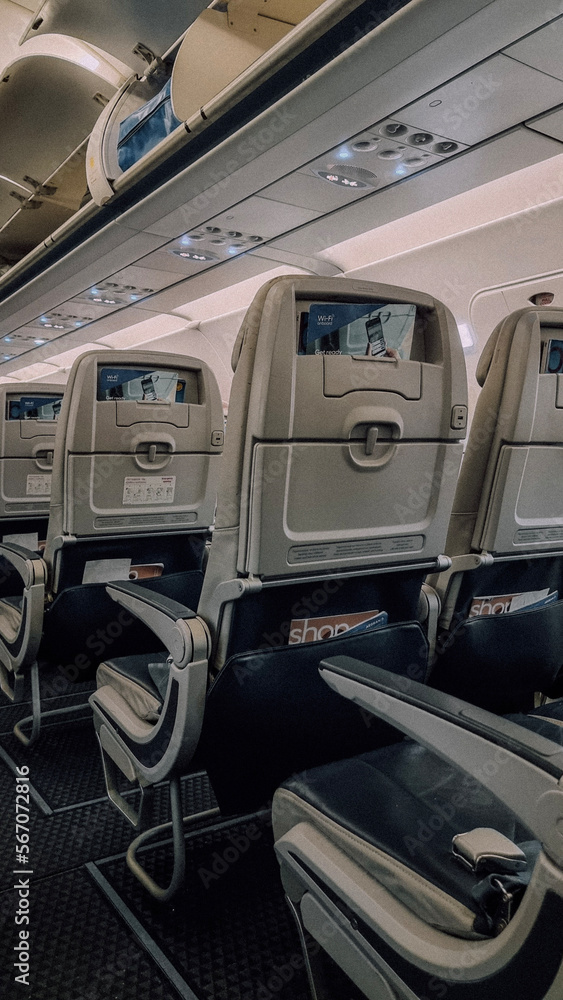 inside the passenger cabin of a plane inside the passenger cabin of a plane