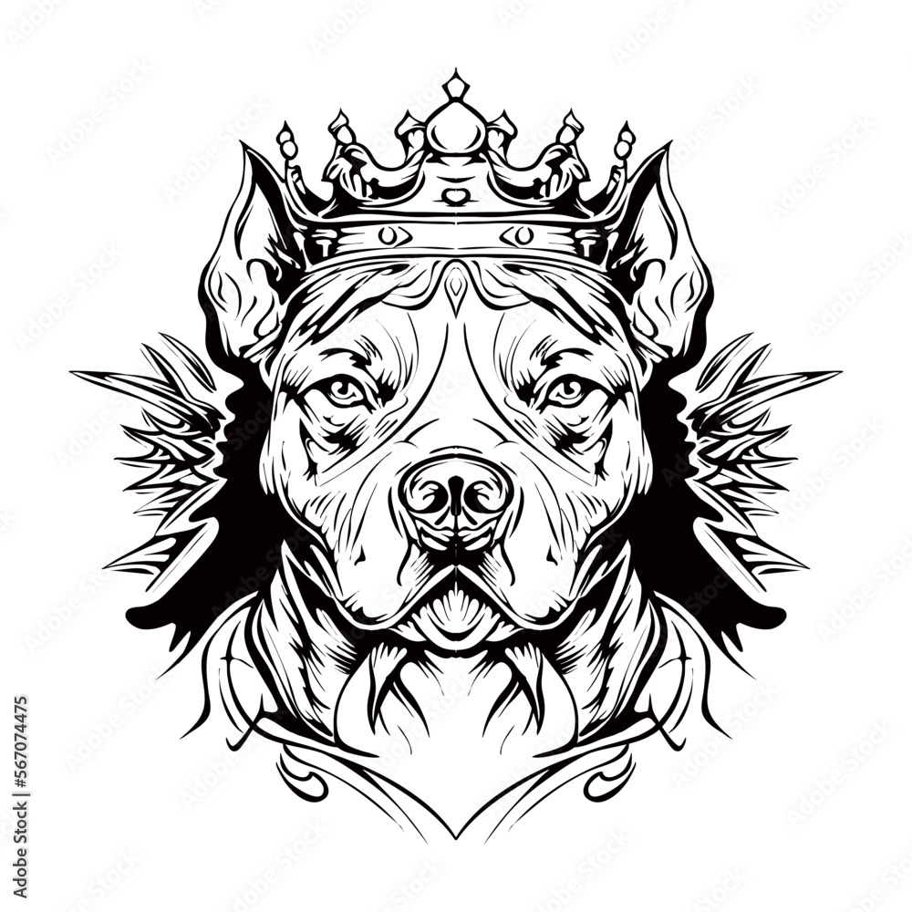 Angry Pitbull Silhouette Outline Drawing Stock Vector | Adobe Stock