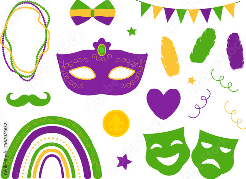 Set traditional mardi gras symbol vector illustration
