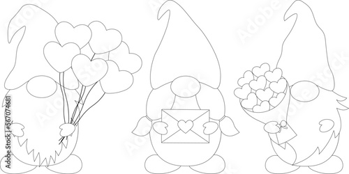 Valentine's day Gnomes coloring vector illustration