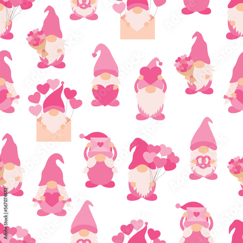 Seamless pattern Valentine's day Gnome vector illustration