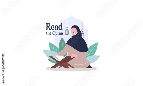 Muslim People Reading Holy Quran Illustration
