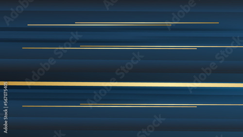 Abstract blue geometric with gold stripes on dark blue background. Golden stripes line design on dark blue background. Vector illustration. © indah