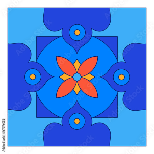 Georgian Traditional  Symbols and Ornaments In Blue  Decorative Art Print