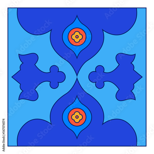 Georgian Traditional  Symbols and Ornaments In Blue  Decorative Art Print