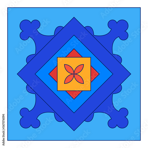 Georgian Traditional  Symbols and Ornaments In Blue  Decorative Art Print