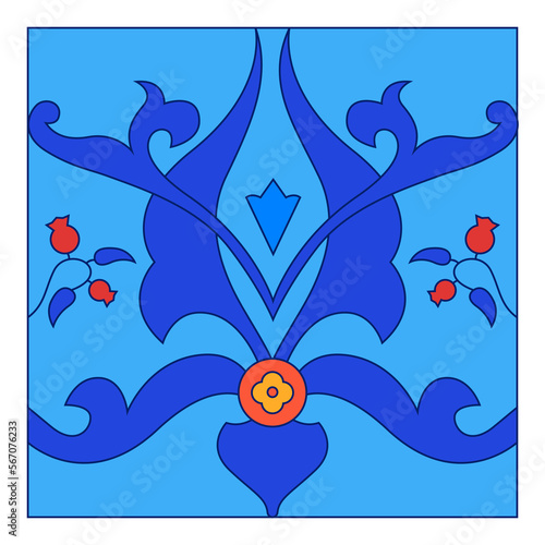 Georgian Traditional  Symbols and Ornaments In Blue  Decorative Art Print