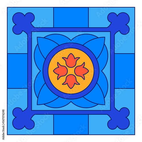 Georgian Traditional  Symbols and Ornaments In Blue  Decorative Art Print