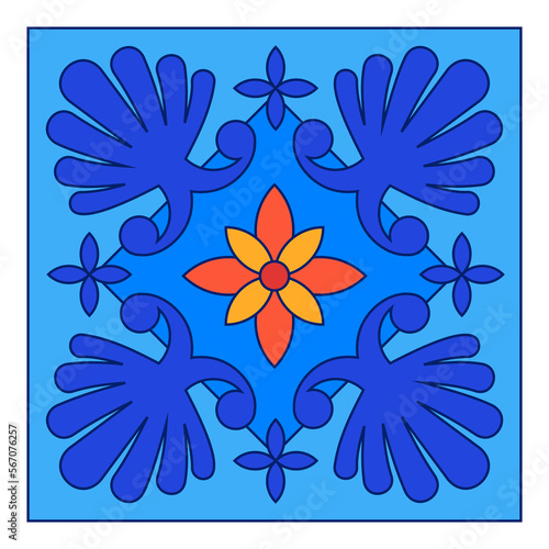 Georgian Traditional  Symbols and Ornaments In Blue  Decorative Art Print