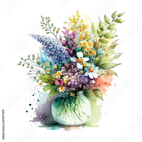 bouquet of spring flowers watercolor Flowers watercolor illustration. Manual composition. Spring. Summer.