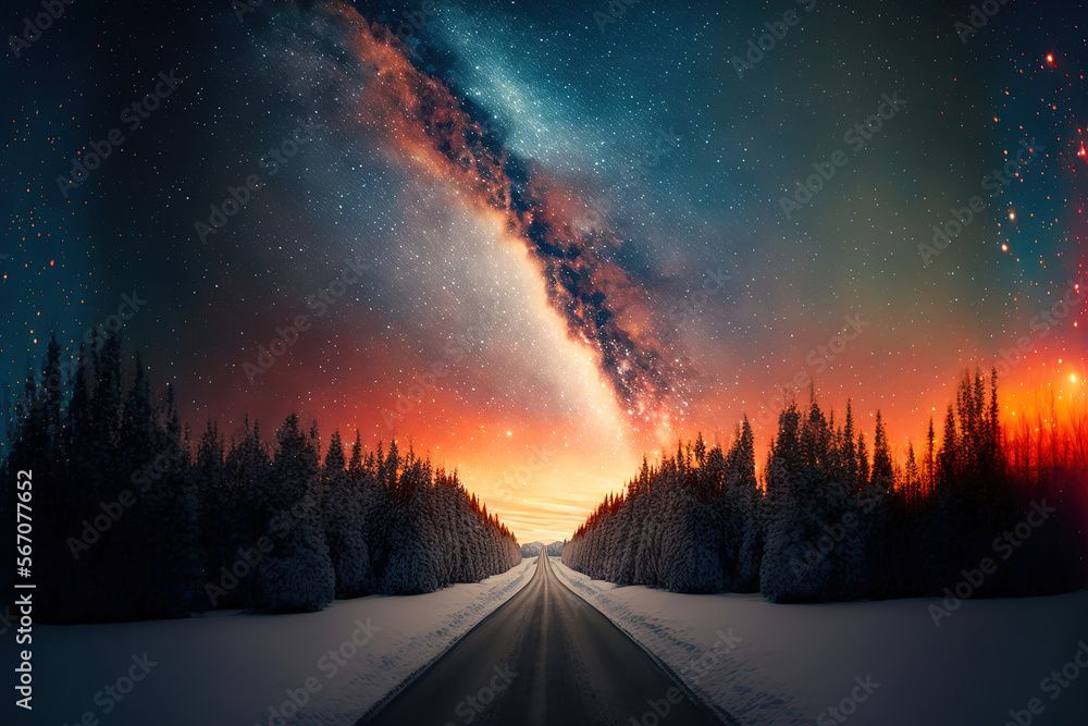 highway road with colorful sky.Generative Ai
