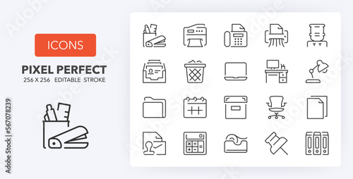 office supplies line icons 256 x 256