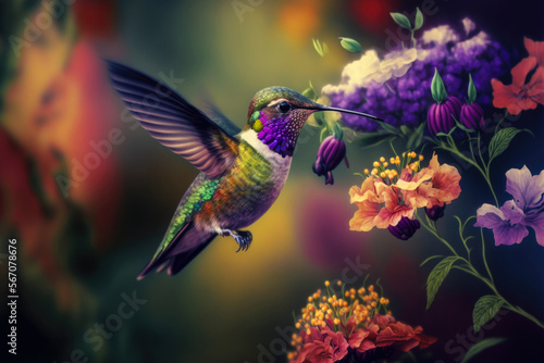 Hummingbird Lavender. created with Generative AI Technology, ai, generative © Wildcat93