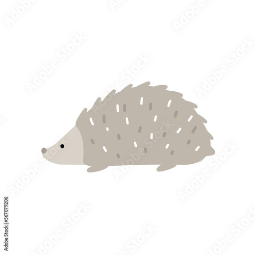 Cute gray hedgehog, forest dweller flat style for print, sticker, postcard
