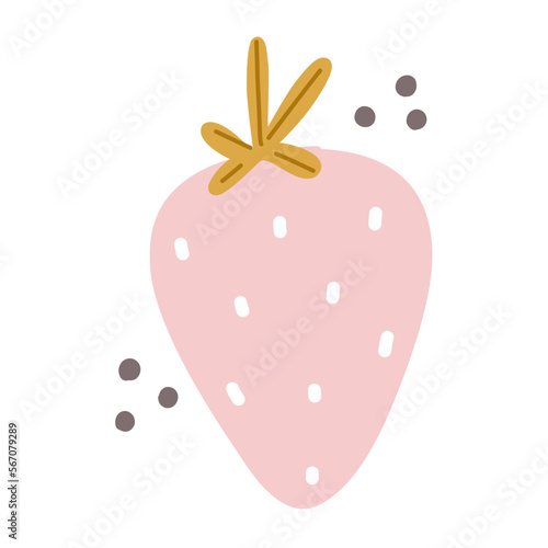 Cute pink strawberry in cartoon style, child illustration for card, print, sticker