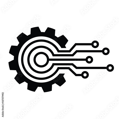Digital tech - vector business logo template concept illustration. Gear electronic factory sign. Gear technology vector icon, logo template