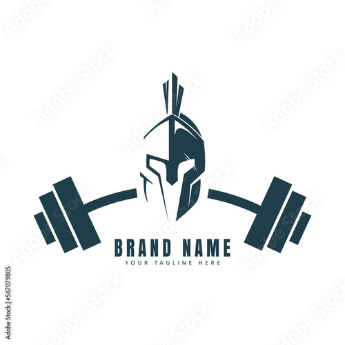 logo template in spartan helmet and barbell design. Fitness Gym logo
