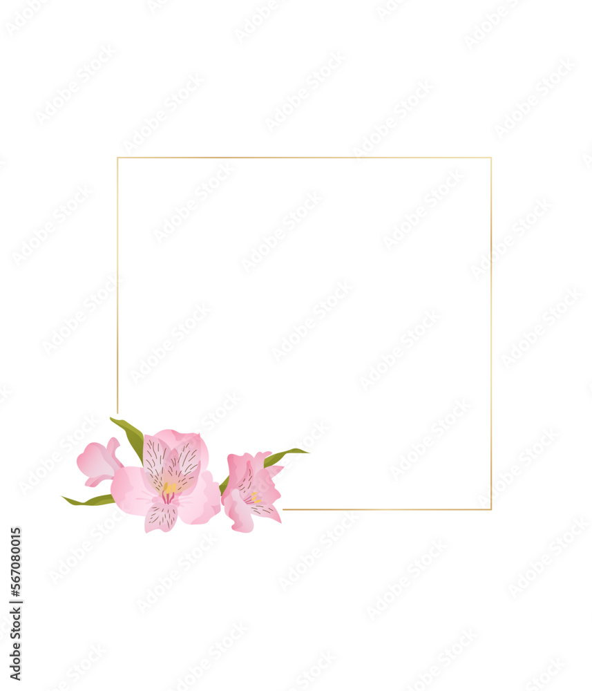 flower frame alstroemeria. Template wedding invitation card. Gold metallic frame. flower frame alstroemeria. Template wedding invitation card. Gold metallic frame.