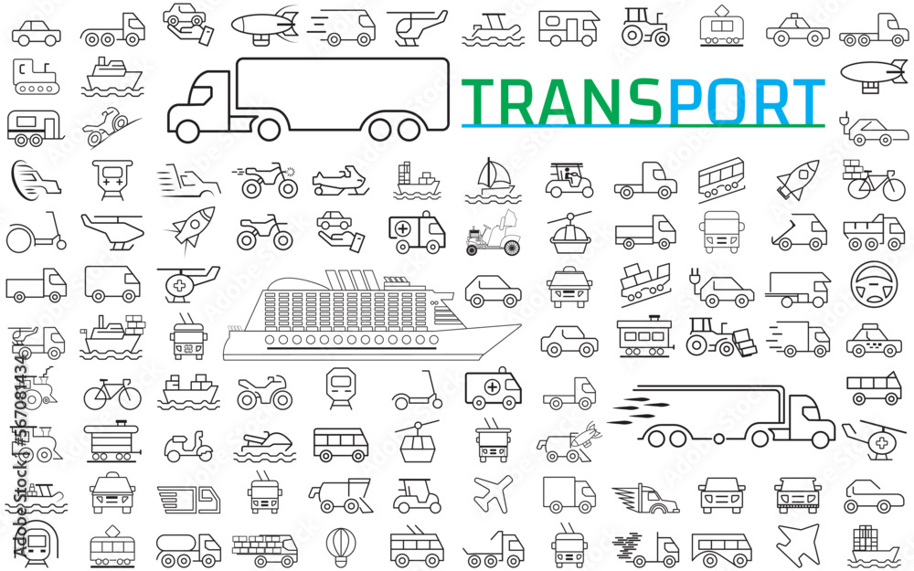 Transportation line icons. Pixel perfect.