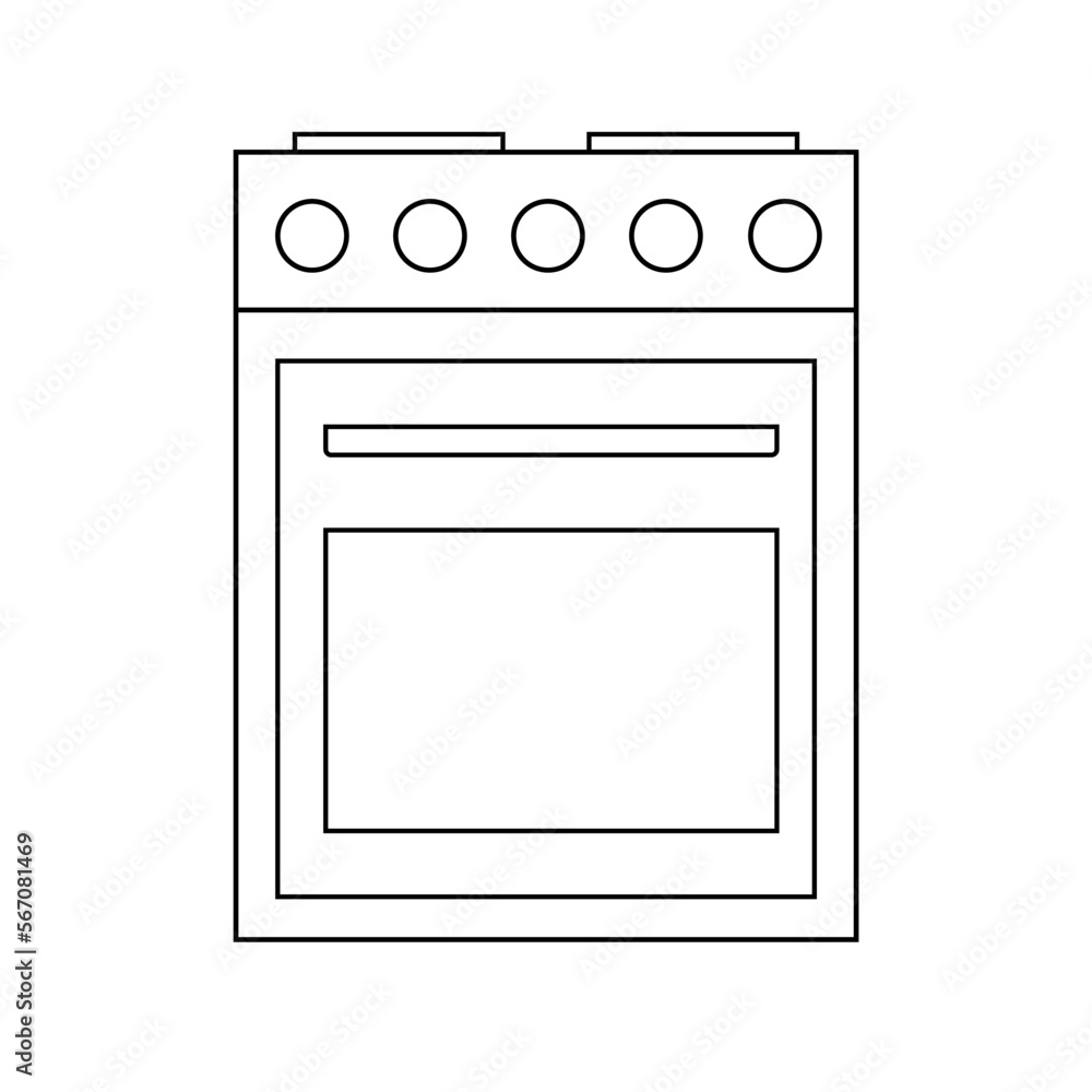 Simple gas electric stove icon in a line style. Vector kitchen element isolated on a white background Simple gas electric stove icon in a line style. Vector kitchen element isolated on a white background