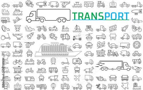 Transportation line icons. Pixel perfect.