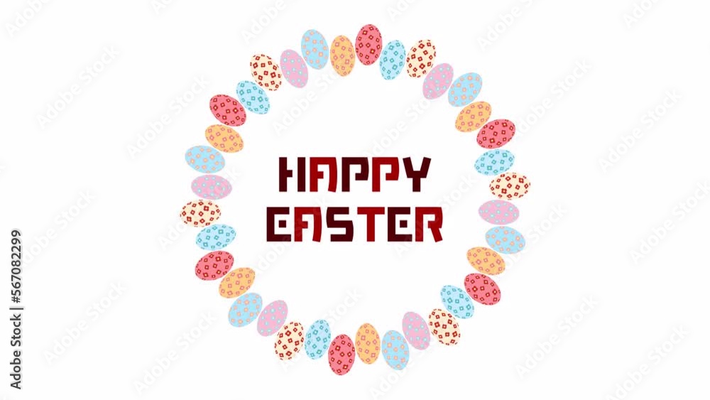 柄つきタマゴの線のフレームとHAPPY EASTERの文字のアルファつきループアニメーション 柄つきタマゴの線のフレームとHAPPY EASTERの文字のアルファつきループアニメーション