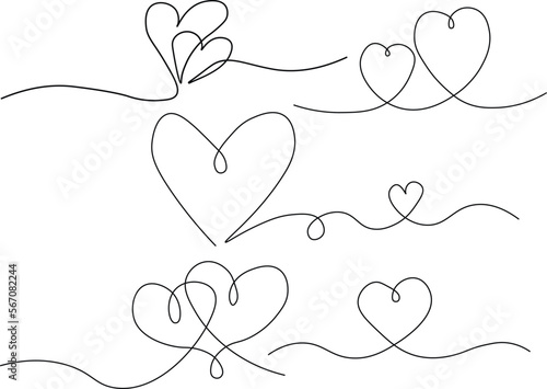 Heart doodle line set, looped line set, heart drawing of the moose. Hand drawn, decorative design line art, SVG Vector