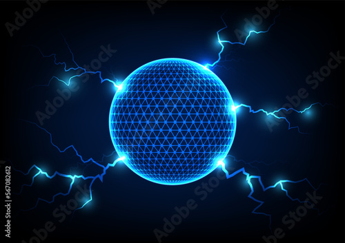 Abstract world circle eletric cyber technology thunder light blue background