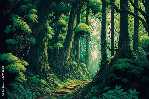Beautiful forest landscape tree path