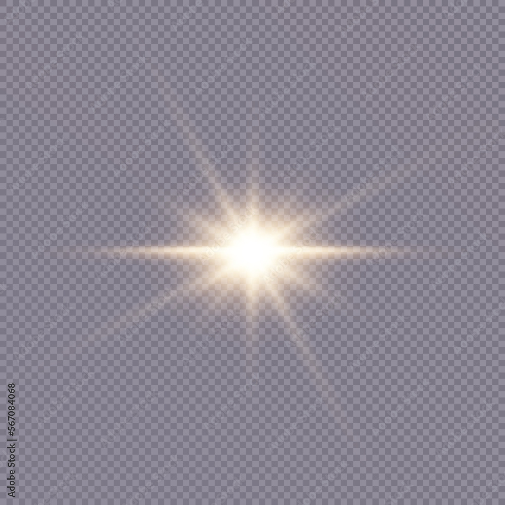 Bright flash of light and glare. Light beam. Beautiful light flashes. New star. Sun. Editable vector.	
