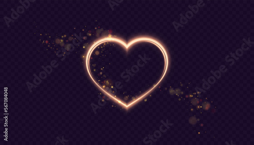 Radiant heart shape frame with shimmering fairy dust bursts. Design element for Valentine's Day. Vector for web design and illustrations.
