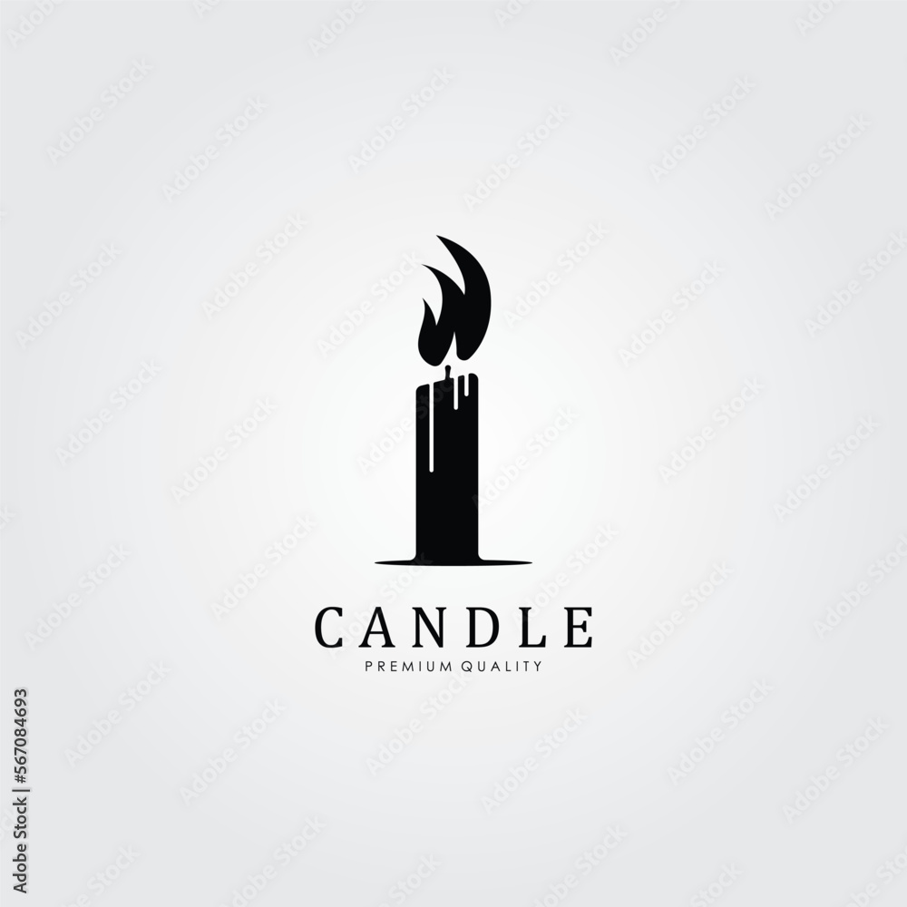 Obraz premium Burning Candle Vector Logo Template in Simple Flat Style.