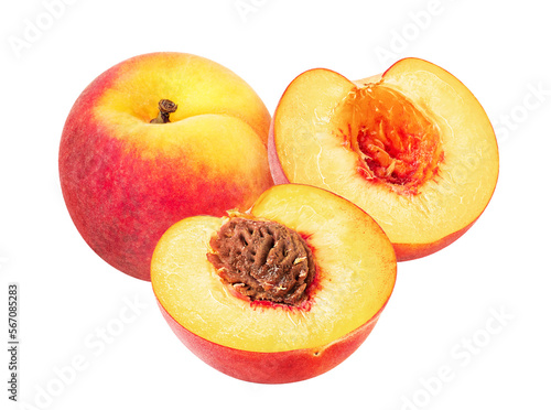 Peach fruit isolated on white or transparent background.