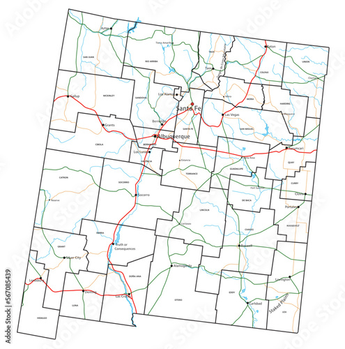 New Mexico road and highway map. Vector illustration.