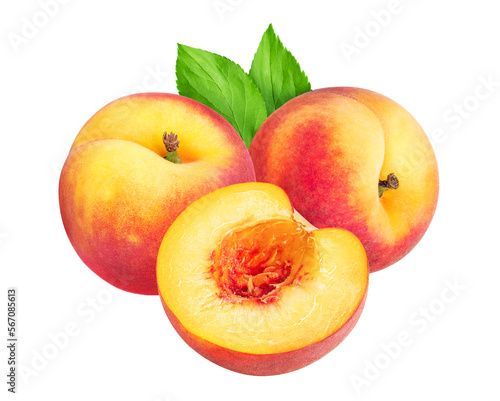 Peach fruit isolated on white or transparent background.