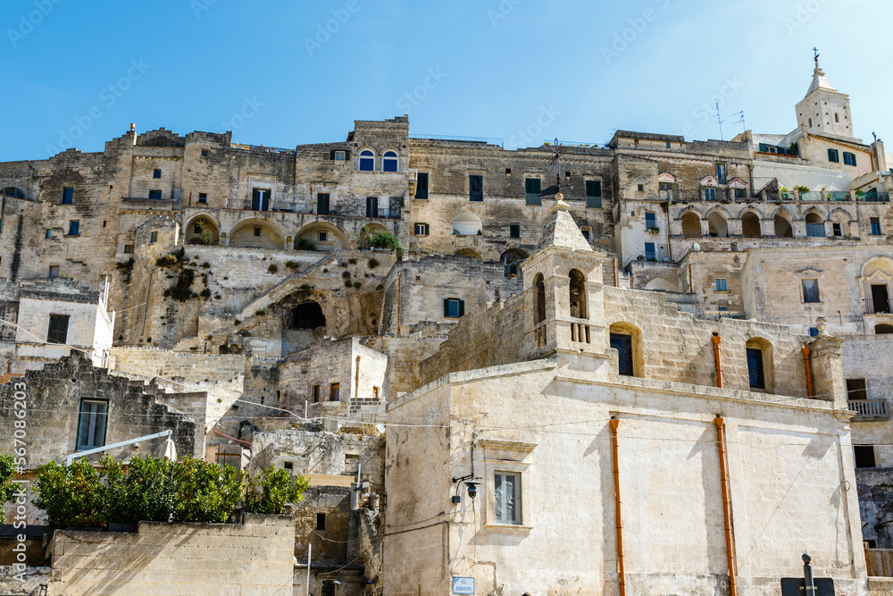 A view at the cathedral and the old center of Matera, Basilicata, Italy - Europe