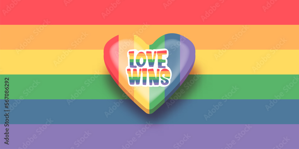 Love wins lettering for Pride month celebration with rainbow flag ...