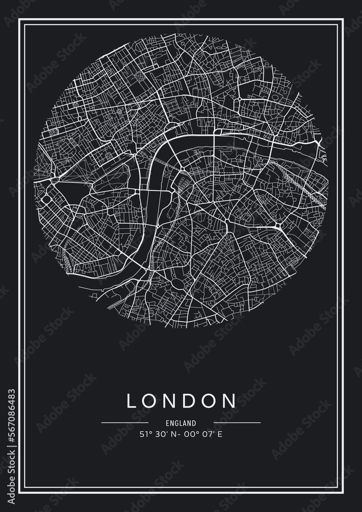 Black and white printable London city map, poster design, vector illistration. Stock Vector ...