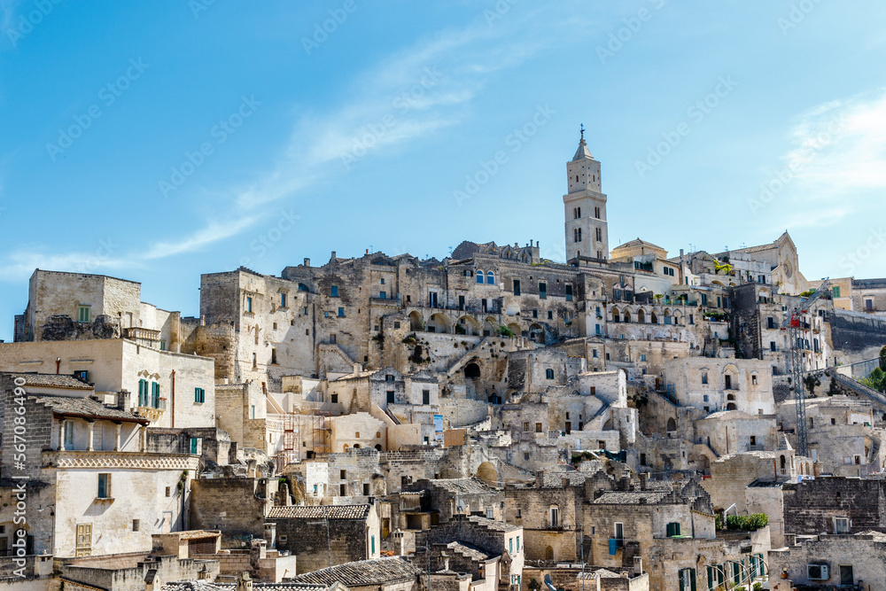 A view at the cathedral and the old center of Matera, Basilicata, Italy - Europe