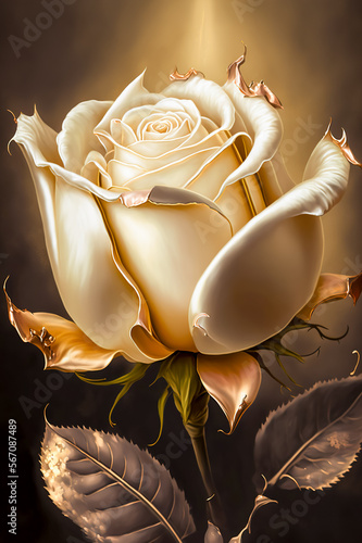 Beautiful white rose on a dark background. Soft focus. Toned. Generative AI