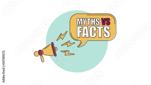 Myths vs facts. Announcement Message With Megaphone On yellow Speech Bubble. Encouragement and Advertising Animation. 4k animation, motion design. Myths vs facts text. photo