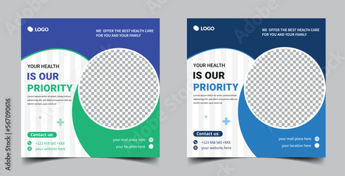 Medical social media post Template, Editable Healthcare social media banner Template. Anyone can use this design Easily.