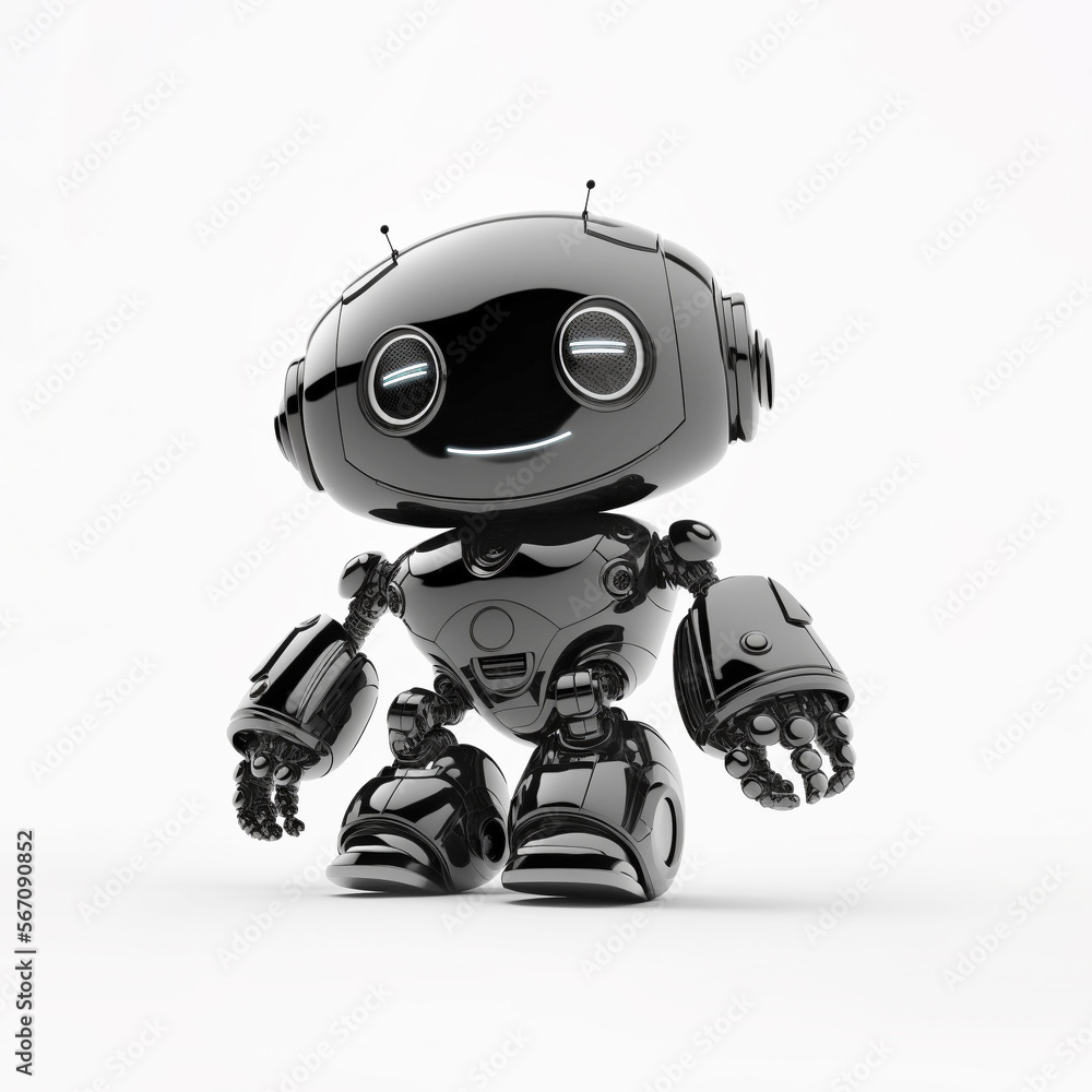 Cute black bot on white background, Generative AI Cute black bot on white background, Generative AI