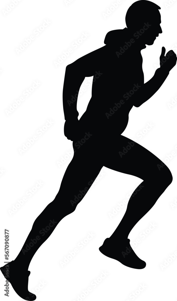 black silhouette male runner running uphill