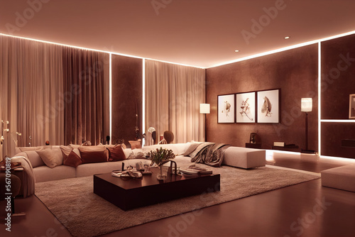 Wallpaper Mural Large luxury modern elegant interiors Living room mockup. Modern style of furniture decoration. Generative AI illustration. Torontodigital.ca